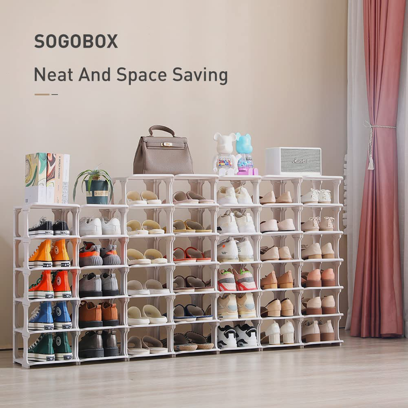 SOGOBOX Shoe Rack Storage Organizer, Stackable Shoe Rack Organizer for Closet Bedroom & Entryway, Adjustable Shoe Organizer Shelf, Durable and Stable, Easy Assembly and Clean, Space Saver, 6PCS, Grey Furniture > Cabinets & Storage > Armoires & Wardrobes Amllas   