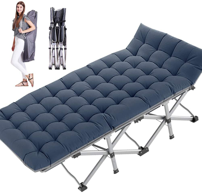 Folding Camping Cots for Adults Heavy Duty Cot with Carry Bag, Portable Durable Sleeping Bed for Camp Office Home Use Outdoor Cot Bed for Traveling (2Pack -Blue with Mattress) Sporting Goods > Outdoor Recreation > Camping & Hiking > Camp Furniture JOZTA Gray With Pearl Cotton Mattress  