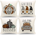 QIQIANY Set of 4 Vintage Halloween Throw Pillow Covers 18x18 Inch Square Linen Crow Pumpkin Skull and Owl Decoeative Vintage Halloween Autumn Farmhouse Home Decor for Sofa Bed Chair Living Room Arts & Entertainment > Party & Celebration > Party Supplies QIQIANY White  