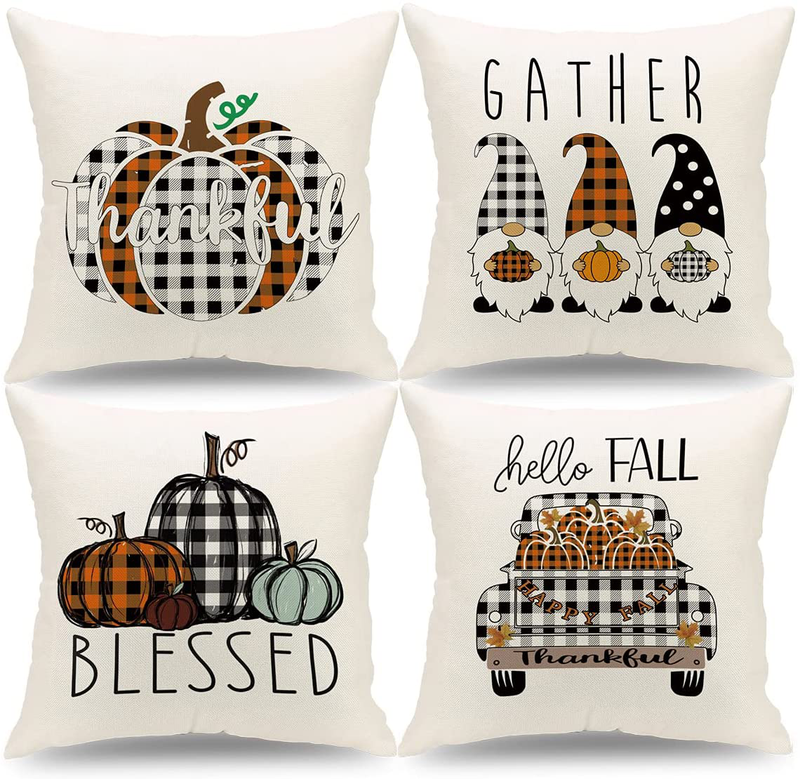 QIQIANY Set of 4 Vintage Halloween Throw Pillow Covers 18x18 Inch Square Linen Crow Pumpkin Skull and Owl Decoeative Vintage Halloween Autumn Farmhouse Home Decor for Sofa Bed Chair Living Room Arts & Entertainment > Party & Celebration > Party Supplies QIQIANY White  