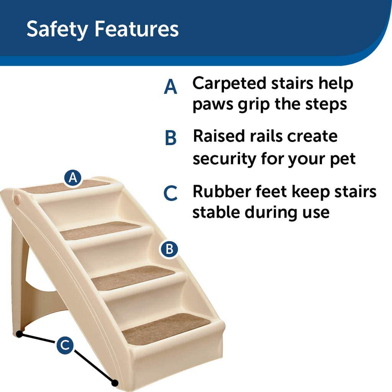 Petsafe Cozyup Folding Pet Steps - Pet Stairs for Indoor/Outdoor at Home or Travel - Dog Steps for High Beds - Dog Stairs with Siderails, Non-Slip Pads - Durable, Support up to 150 Lbs - Large, Tan Animals & Pet Supplies > Pet Supplies > Cat Supplies > Cat Beds PetSafe   