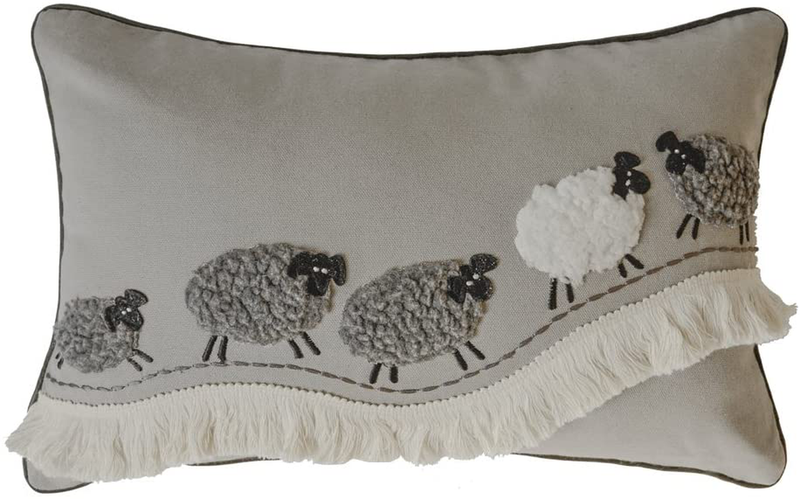 JWH Sheep Applique Accent Pillow Case Cashmere Cushion Cover Handmade Pillowcase for Home Sofa Car Bed Living Room Office Chair Decor Pillowslip 12 x 20 Inch Linen Home & Garden > Decor > Seasonal & Holiday Decorations JWH Gray 2  