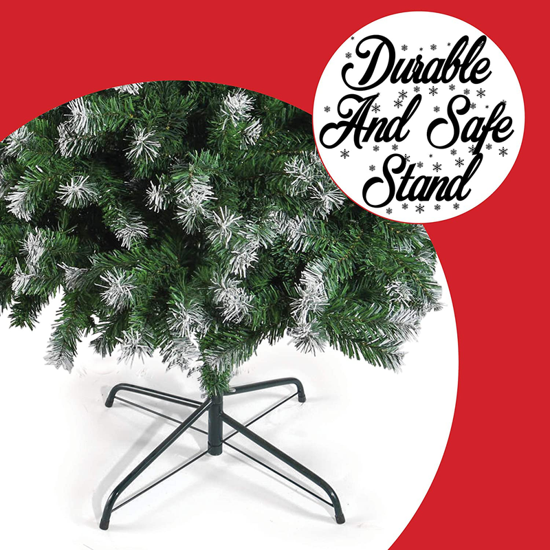 Prextex 6 Feet Premium Artificial Spruce Hinged Christmas Tree with 1200 Snow White Tips Lightweight and Easy to Assemble with Christmas Tree Metal Stand Home & Garden > Decor > Seasonal & Holiday Decorations > Christmas Tree Stands Prextex   