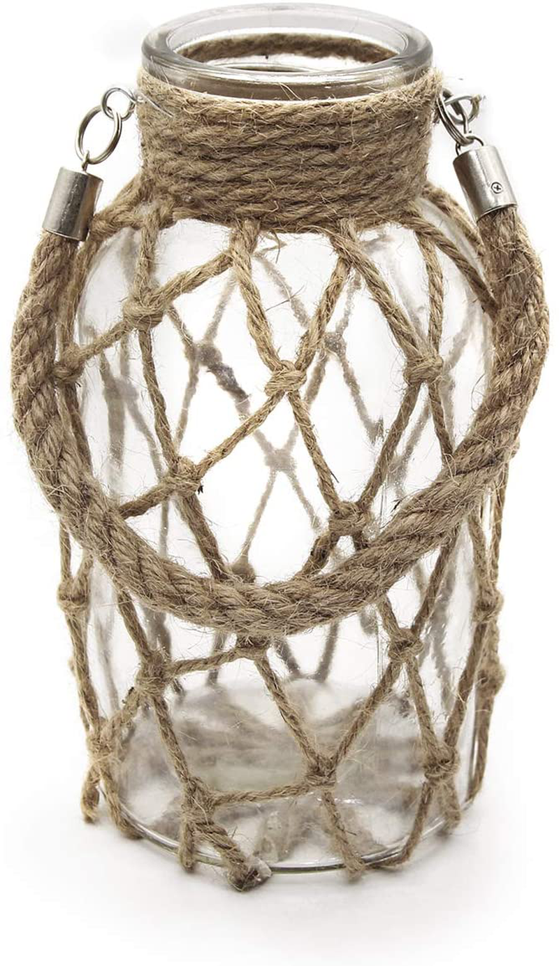 FUNSOBA Rustic Hanging Mason Jar Creative Rope Net Dry Flower Glass Vase with Handle (1 Vase 8") Home & Garden > Decor > Vases FUNSOBA 1 Vase 8"  
