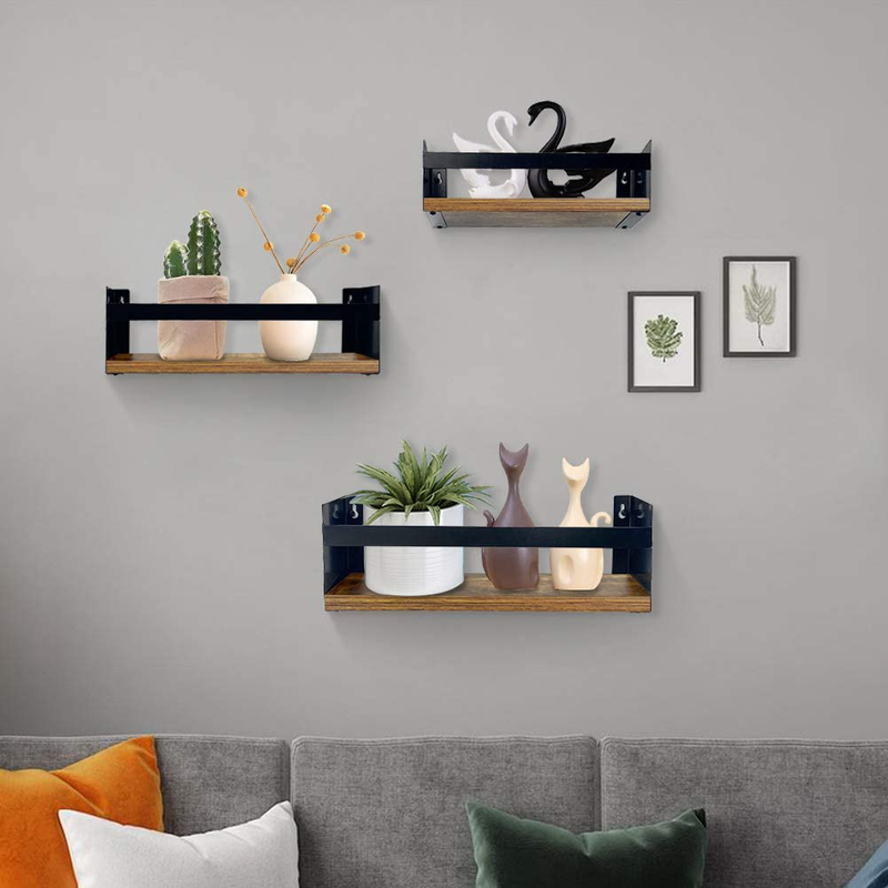 Giftgarden Black Floating Shelves for Wall Set of 3, Industrial Thick Wall Shelf Rack with Iron Rail Bracket for Storage Bathroom Kitchen Bedroom Plant Nursery Books Laundry Home & Garden > Kitchen & Dining > Food Storage Giftgarden   