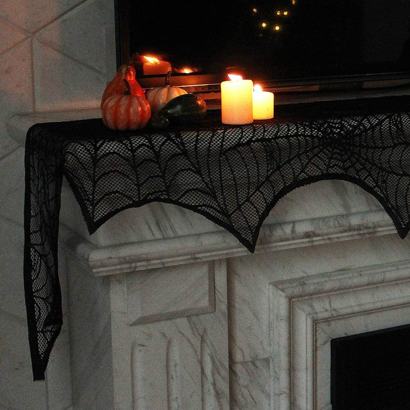 Lulu Home Halloween Fireplace Decorations, Fireplace Mantle Scarf Cover and Table Cloth, Black Lace Spider Web for Table, Door, Window and Fireplace Decoration, Halloween Decoration Arts & Entertainment > Party & Celebration > Party Supplies Lulu Home   