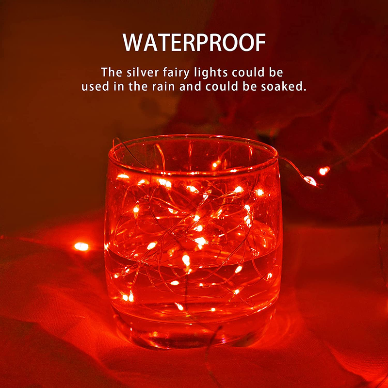 JMEXSUSS 4 Pack 50 LED Fairy Lights Battery Operated Silver Wire 16.1Ft Waterproof Red Twinkle Lights for Bedroom Party Gifts Wedding Valentine Christmas Birthday Indoor Outdoor Decoration Home & Garden > Decor > Seasonal & Holiday Decorations Linhai Exsuss Light&Decor Co.,Ltd.   