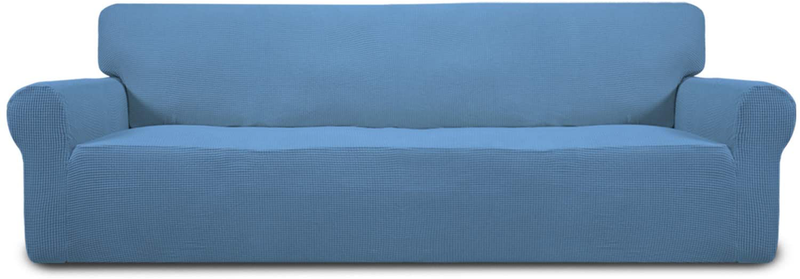 Easy-Going Stretch Sofa Slipcover 1-Piece Couch Sofa Cover Furniture Protector Soft with Elastic Bottom for Kids, Spandex Jacquard Fabric Small Checks(Sofa,Dark Gray) Home & Garden > Decor > Chair & Sofa Cushions Easy-Going Light Blue XX Large 