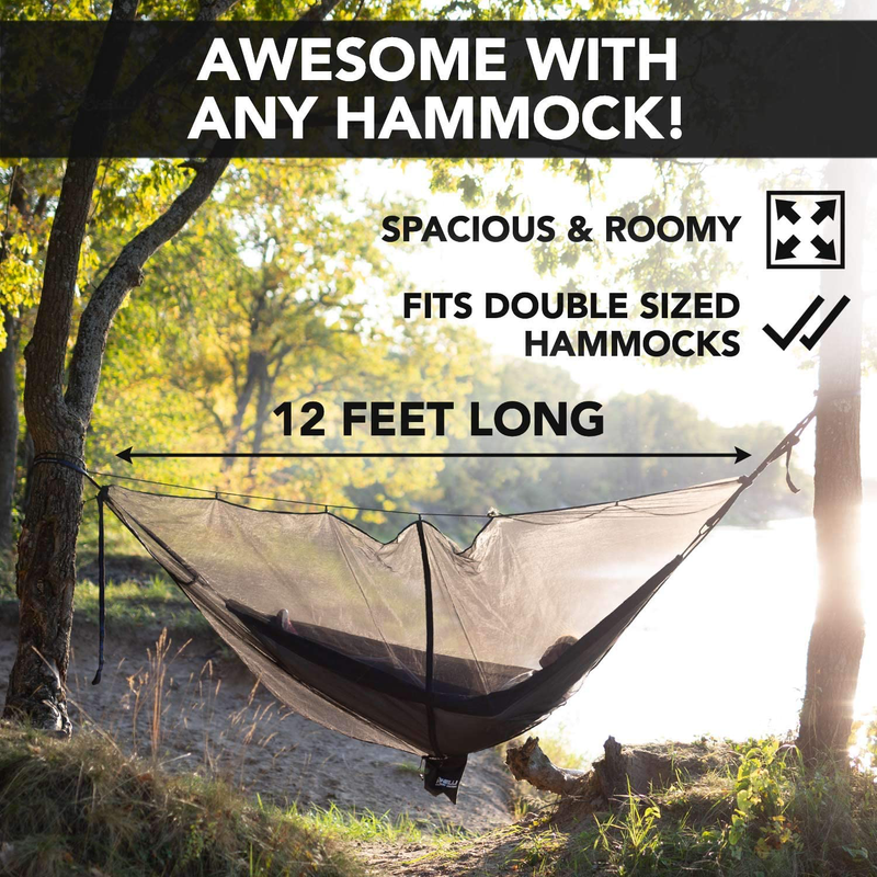 Foxelli XL Hammock Net – 12Ft Net for Hammocks, Lightweight Portable Hammock Netting, Fast and Easy Set Up, Fits All Camping Hammocks