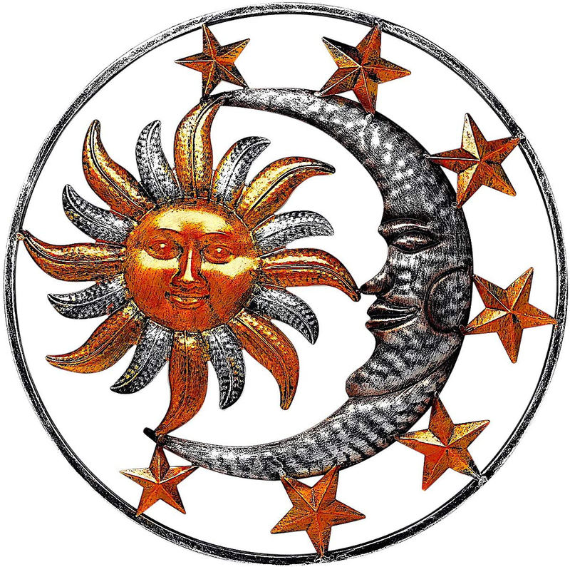 Large Metal Sun Moon Star Wall Art Sculpture Decor for Indoor Outdoor (17" Diameter) Home & Garden > Decor > Artwork > Sculptures & Statues DI Inc Default Title  
