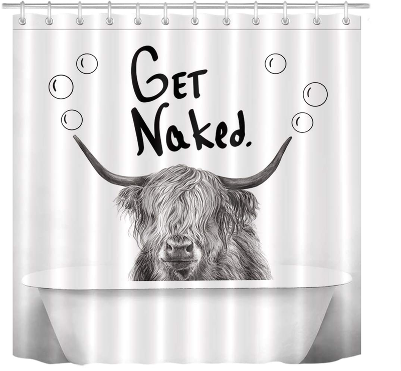 LB Funny Get Naked Shower Curtain Farmhouse Animal Highland Cow in Bathtub Bubble Cattle Shower Curtains Set Hooks Gray White Backdrop for Bathroom Decor,70x70Inch Waterproof Fabric Home & Garden > Decor > Seasonal & Holiday Decorations LB 70"W x 70"L  