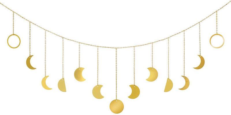 Mkono Moon Phase Wall Hanging Moon Garland Decor Boho Home Decoration Moon Hang Art Ornaments for Bedroom Headboard Living Room Dorm Nursery Apartment Office Mothers Day Gift, Gold, 50" Arts & Entertainment > Party & Celebration > Party Supplies Mkono Gold Large 