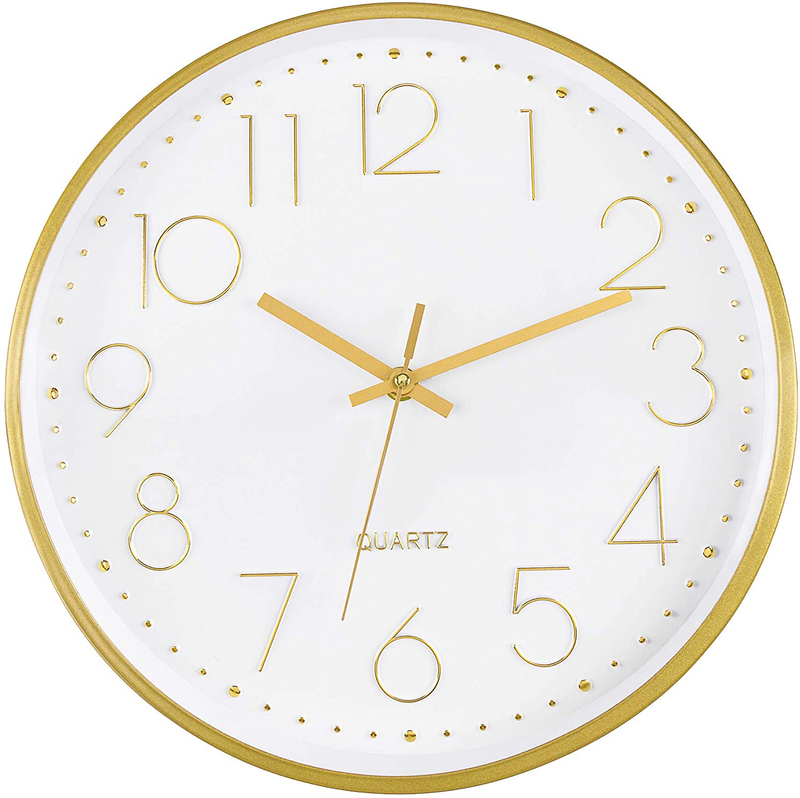 Foxtop Gold Wall Clock 12 Inch Silent Non-Ticking Battery Operated Round Quartz Wall Clock Modern Simple Style for Living Room Bedroom Home Kitchen Office School Decor Home & Garden > Decor > Clocks > Wall Clocks Foxtop   