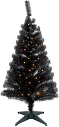 Juegoal Pre-Lit Artificial Halloween Christmas Tree, 4 FT Lighted Black Tinsel Xmas Pine Trees with 50 LEDs Lights, 8 Lighting Modes & Battery Powered Waterproof for Home Office Party Decorations Home & Garden > Decor > Seasonal & Holiday Decorations > Christmas Tree Stands Juegoal Black  