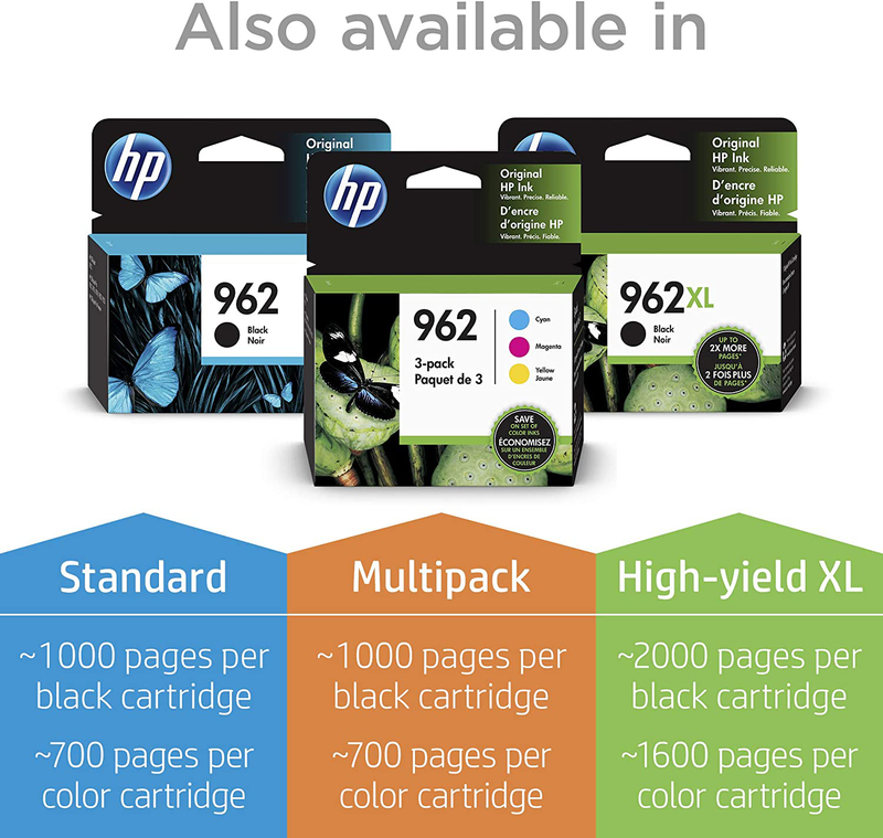 HP 962 | 4 Ink Cartridges | Black, Cyan, Magenta, Yellow | Works with HP OfficeJet Pro 9000 Series, HP OfficeJet Pro Premier 9012 | 3HZ99AN, 3HZ96AN, 3HZ97AN, 3HZ98AN