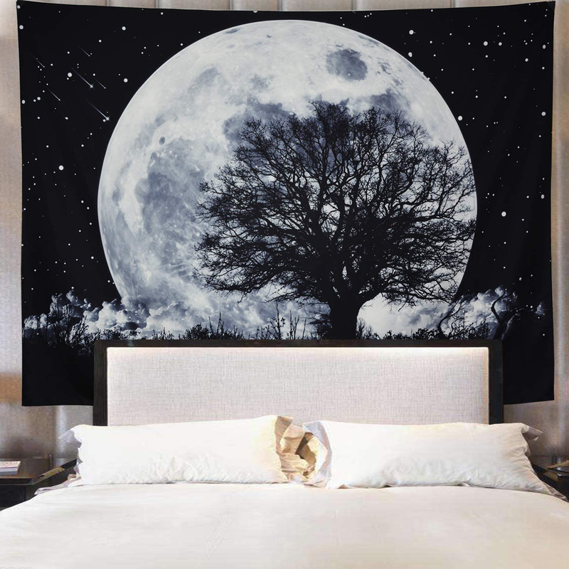 Generleo Moon Tapestry Galaxy Stars Wall Tapestry Forest Tree Tapestry Starry Sky Tapestry Psychedelic Black and White Tapestry Wall Hanging for Home Decor