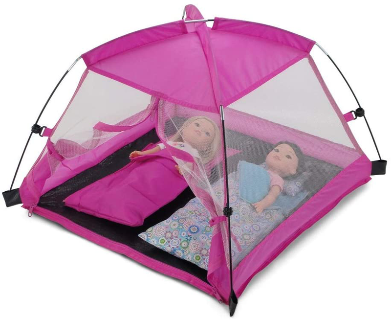 Emily Rose 14 Inch Doll Accessories for Wellie Wishers | Amazing Pink Dining Canopy 14" Doll Camping Tent, Includes Matching Carry Case | Fits 14" Glitter Girls Dolls and Many More! Sporting Goods > Outdoor Recreation > Camping & Hiking > Tent Accessories Emily Rose   