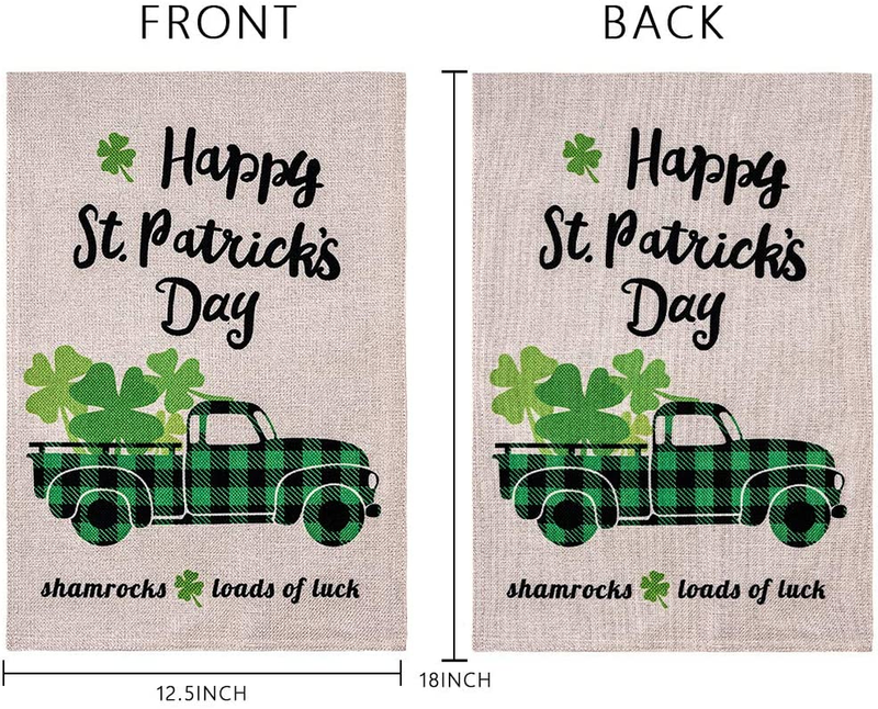 Hogardeck Happy St Patricks Day Garden Flag, Clovers Buffalo Plaid Burlap Yard Flag, Double Sided St Patricks Day Decorations Outdoor, Shamrocks Holiday Decor Indoor Loads of Luck 12.5X18 Inch Arts & Entertainment > Party & Celebration > Party Supplies hogardeck   