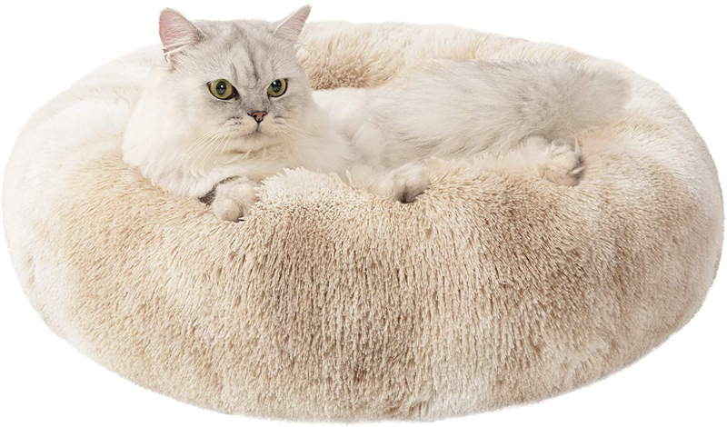 Love's cabin 20in Cat Beds for Indoor Cats - Cat Bed with Machine Washable, Waterproof Bottom - Coffee Fluffy Dog and Cat Calming Cushion Bed for Joint-Relief and Sleep Improvement Animals & Pet Supplies > Pet Supplies > Cat Supplies > Cat Beds Love's cabin Tie-Dye/Taupe 20" 