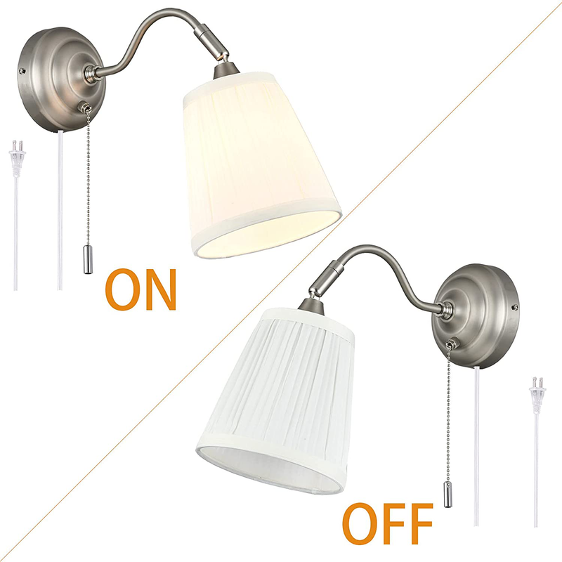 Plug in Swing Arm Wall Sconce Set of 2 ，YILYNN Wall Light with Switch and Fabric Shade, Bedside Wall Lamp with Matte Nickel Finish ，Suitable for Bedroom Bedside Living Room Bathroom Study Foyer Home & Garden > Lighting > Lighting Fixtures > Wall Light Fixtures KOL DEALS   