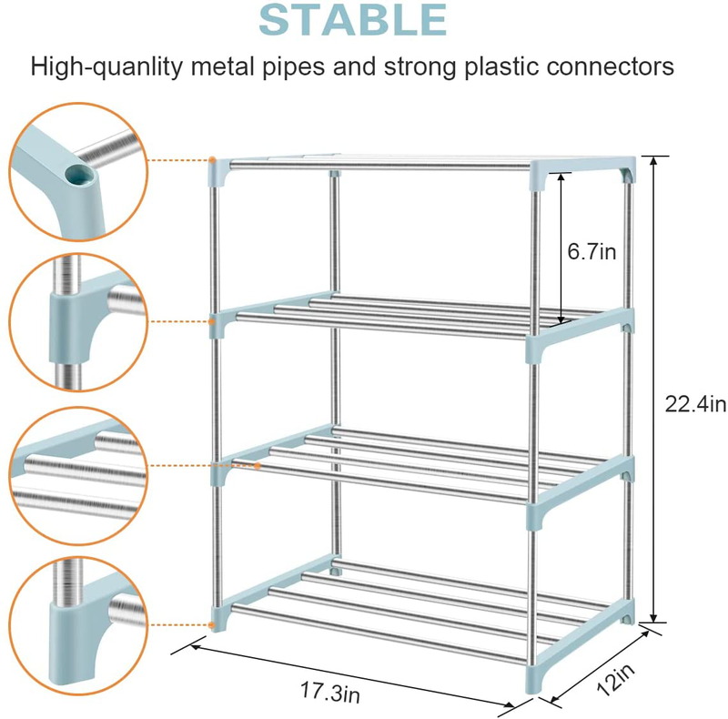 Stackable Small Shoe Rack,Lightweight Shoe Storage Shelf Organizer, Free Standing Narrow Shoe Shelf for Closet Entryway Hallway Living Room（4 Tier） Furniture > Cabinets & Storage > Armoires & Wardrobes sunvito   