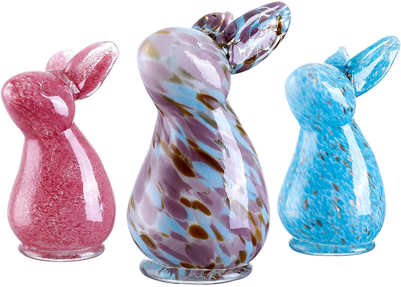 Diamond Star Hand Blown Bunny Glass Cute Rabbit Easter Decoration, Set of 3, Colorful Home & Garden > Decor > Seasonal & Holiday Decorations Diamond Star 3 Colorful Rubbits  