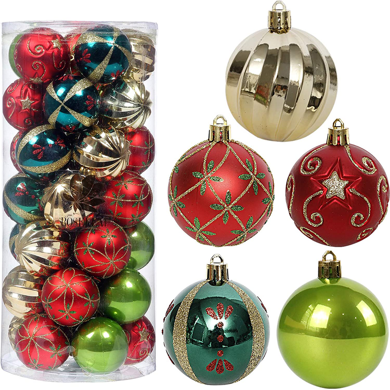 Christmas Tree Ornaments, 35ct Christmas Ball Decoration Set 2.36" Red Green and Gold Christmas Ball Shatterproof Hanging Tree Ornament Set Home & Garden > Decor > Seasonal & Holiday Decorations& Garden > Decor > Seasonal & Holiday Decorations ROSELEAF 2.36"  