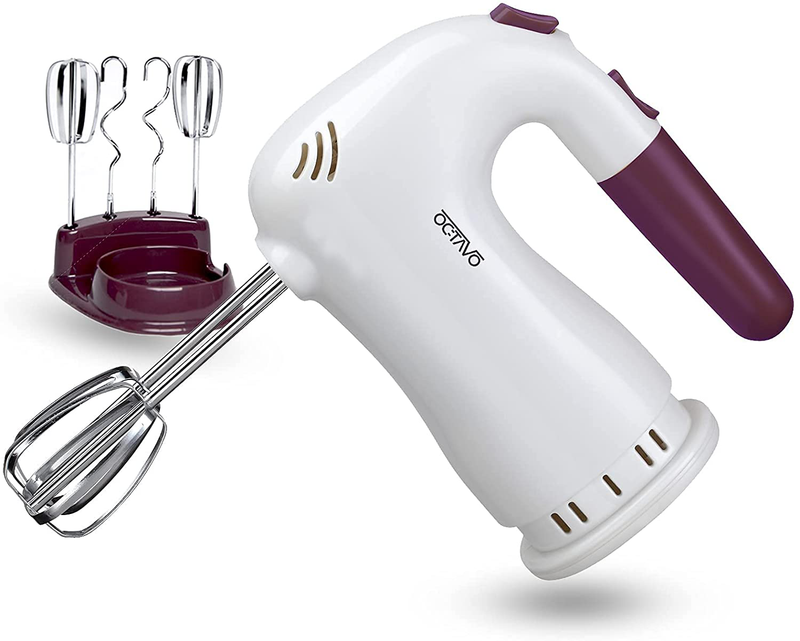 OCTAVO Hand Mixers Electric, Handheld Electric Mixer With Easy Eject Button, 2 Wired Beaters + 2 Dough Hooks And Storage base with Ultra Power 250W - 5 Speed - 120V (white) Home & Garden > Kitchen & Dining > Kitchen Tools & Utensils > Kitchen Knives Laikeda Electrical Appliance Default Title  