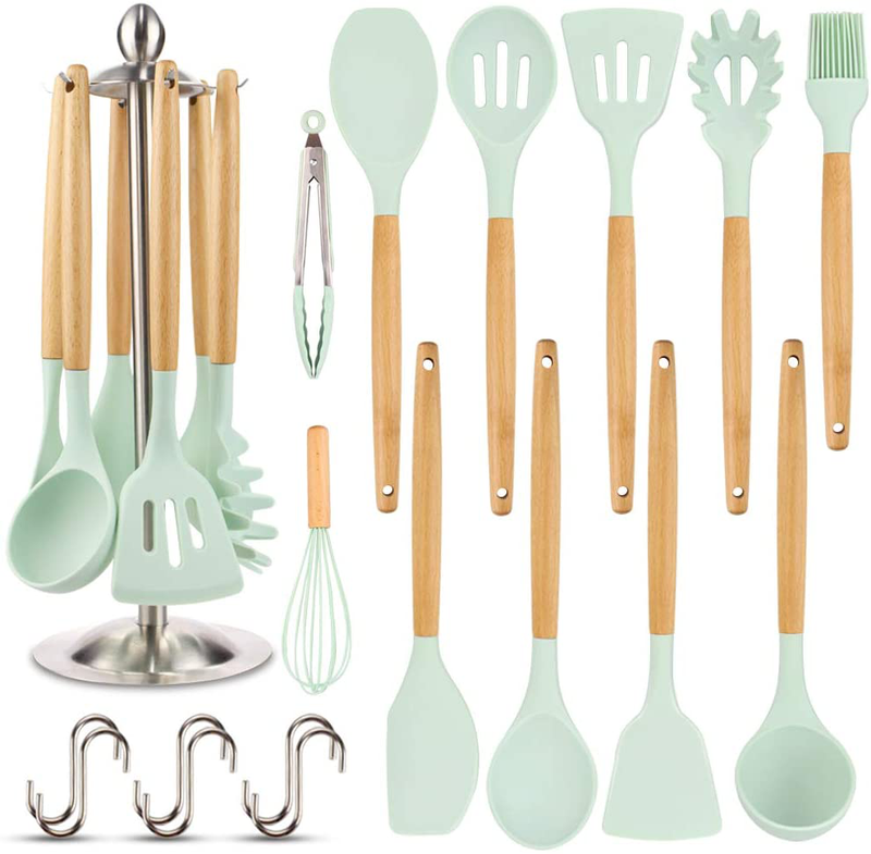 Silicone Kitchen Cooking Utensil Set, EAGMAK 16PCS Kitchen Utensils Spatula Set with Stainless Steel Stand for Nonstick Cookware, BPA Free Non-Toxic Cooking Utensils, Kitchen Tools Gift (Mint Green) Home & Garden > Kitchen & Dining > Kitchen Tools & Utensils EAGMAK Mint Green  