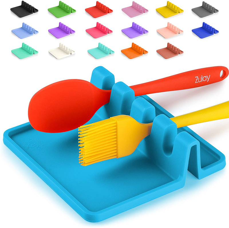 Silicone Utensil Rest with Drip Pad for Multiple Utensils, Heat-Resistant, BPA-Free Spoon Rest & Spoon Holder for Stove Top, Kitchen Utensil Holder for Spoons, Ladles, Tongs & More - by Zulay Home & Garden > Kitchen & Dining > Kitchen Tools & Utensils Zulay Kitchen Sky Blue  