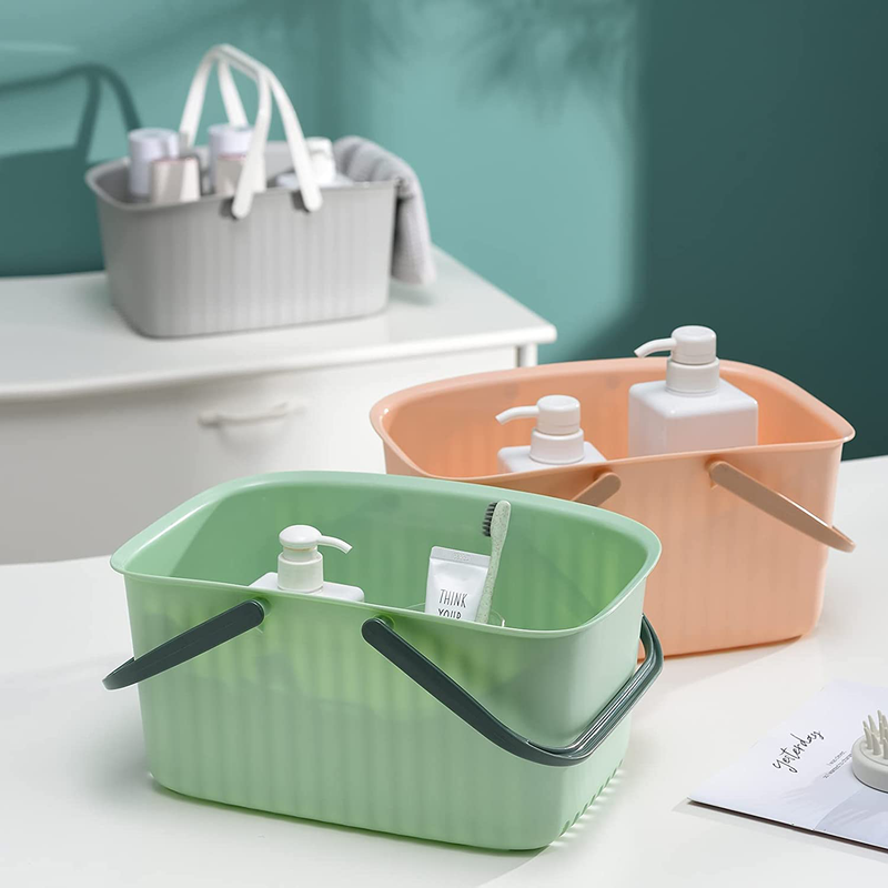 Rejomiik Portable Shower Caddy Basket Plastic Organizer Storage Basket with Handle/Drainage Holes, Toiletry Tote Bag Bin Box for Bathroom, College Dorm Room Essentials, Kitchen, Camp, Gym - Pink