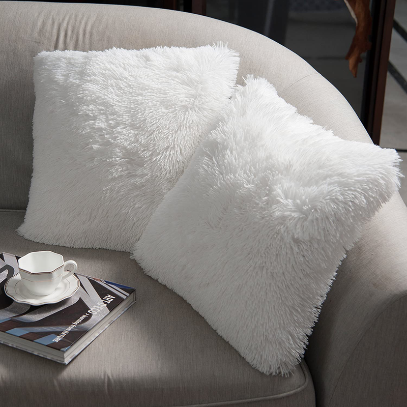 Nordeco HOME Luxury Soft Faux Fur Fleece Cushion Cover Pillowcase Decorative Throw Pillows Covers, No Pillow Insert, 18" X 18" Inch, White, 2 Pack Home & Garden > Decor > Chair & Sofa Cushions NordECO HOME A-white 22" x 22" 