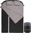 Double Sleeping Bags for Adults 3 Season Warm Cold Weather for Family Camping, Backpacking or Hiking, 2 Peason Outdoor Waterproof Lightweight Sleeping Bag with Pillow, Compression Sack Included Sporting Goods > Outdoor Recreation > Camping & Hiking > Sleeping Bags Eackrola Black-Polyester Use Above 46℉ 