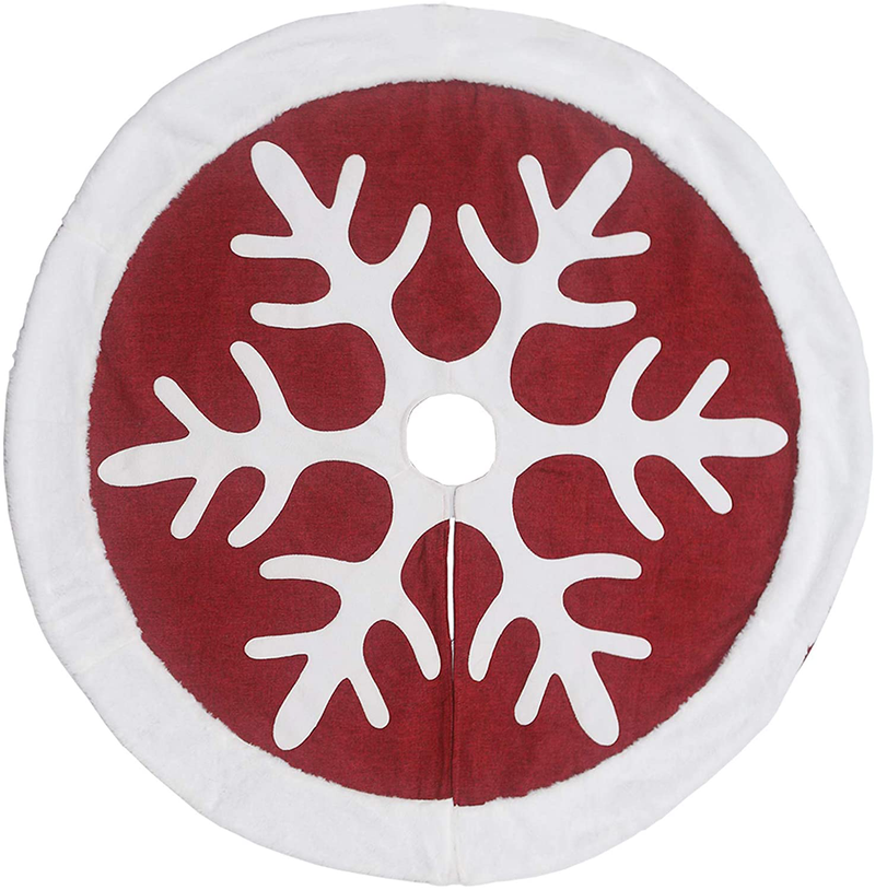 Sunnyglade 48" Christmas Tree Skirt Double-Layer Design Snowflake Pattern Burlap Christmas Tree Skirt with White Velvet Edges for Xmas Holiday Decorations (Red) Home & Garden > Decor > Seasonal & Holiday Decorations > Christmas Tree Skirts Sunnyglade Default Title  