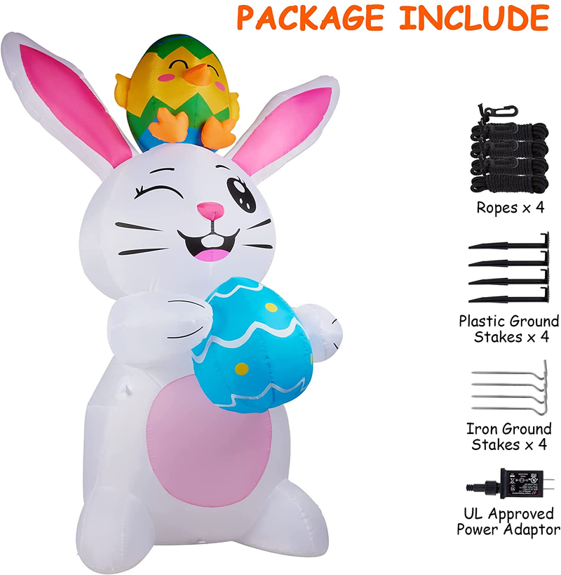 HOOJO 8 FT Height Easter Decorations Inflatable Easter Bunny, Easter Inflatables Bunny with Eggs, Build-In LED Easter Inflatables Decorations Outdoor for Holiday Lawn, Yard, Garden Home & Garden > Decor > Seasonal & Holiday Decorations HOOJO   