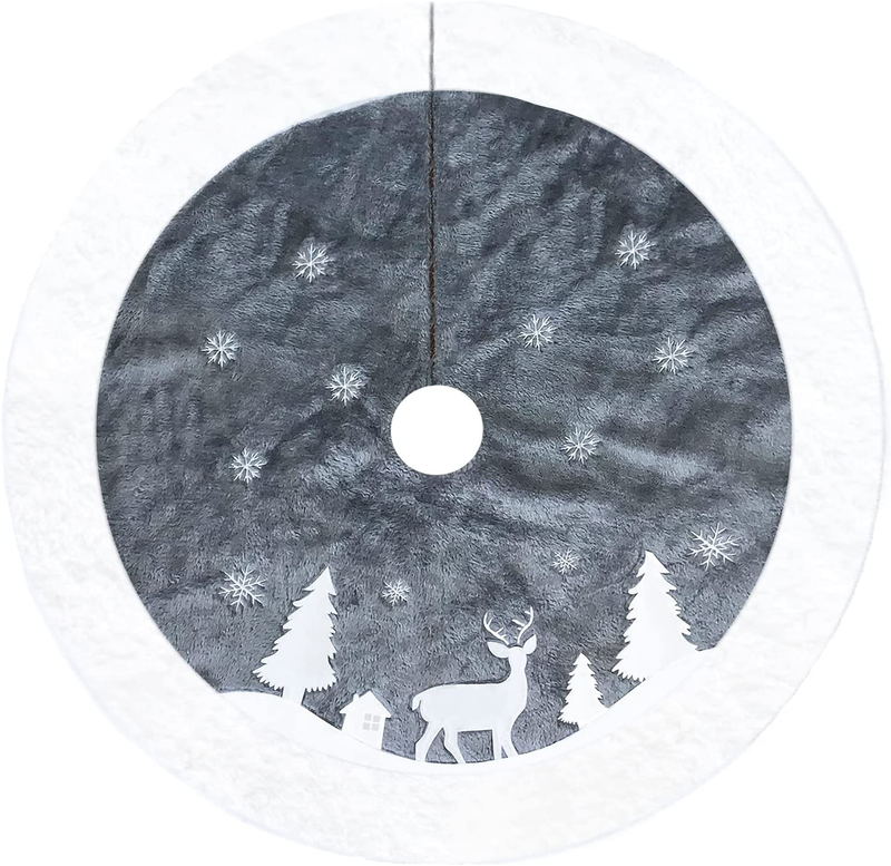 Christmas Tree Skirt with Reindeer Pattern, 36" Faux Fur Tree Skirt Grey Super Soft Tree Skirt with Deer and Snowflake Pattern for Ornaments Home Party Christmas Decorations Home & Garden > Decor > Seasonal & Holiday Decorations& Garden > Decor > Seasonal & Holiday Decorations HJ-12   