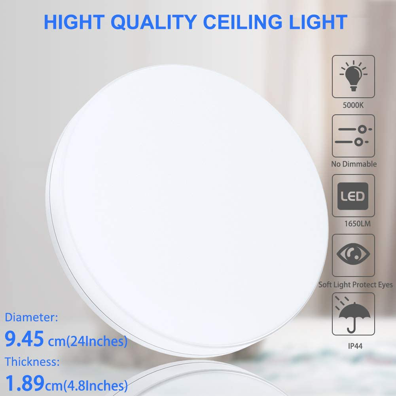 Light Fixtures Ceiling Flush Mount 9.5" 5000K Bathroom LED Ceiling Light,18W 1650LM Hallway Light Fixtures Ceiling for Kitchen,Bedroom,Stairwell,Living Room,Waterproof Ceiling Dome Lamp(Cold White)