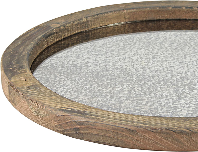 Stonebriar Round Natural Wood Serving Tray with Antique Mirror, Rustic Butler Tray, Unique Coffee Centerpiece for the Coffee Table, Dining Table, or Any Table Top
