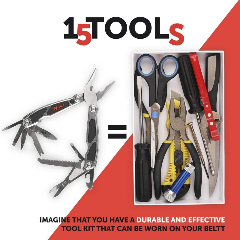 Multitool Pliers 15In1 with Flashlight Scissors Screwdriver Knife - All in One Pocket Multi Tool for Men Black Multi-Tool - Best Tools for EDC Urban Work Camping Hiking Survival -Birthday Gifts 2611 Sporting Goods > Outdoor Recreation > Camping & Hiking > Camping Tools Grand Way   