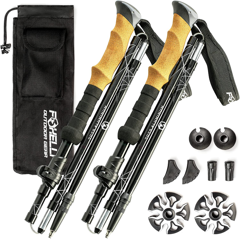 Foxelli Folding Trekking Poles – 2-Pc Ultra Compact Hiking Poles for Men & Women, Lightweight Strong Aluminum 7075 Collapsible Foldable Walking Sticks with Flip Locks, 4 Season All Terrain Accessories Sporting Goods > Outdoor Recreation > Camping & Hiking > Hiking Poles Foxelli 39-47 in (100-120 cm)  