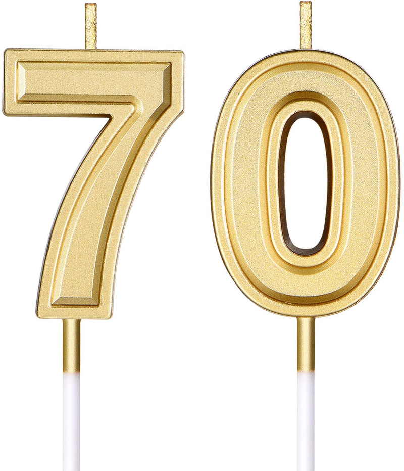 Frienda 70th Birthday Candles Cake Numeral Candles Happy Birthday Cake Candles Topper Decoration for Birthday Wedding Anniversary Celebration Supplies (Gold) Home & Garden > Decor > Home Fragrances > Candles Frienda Gold  