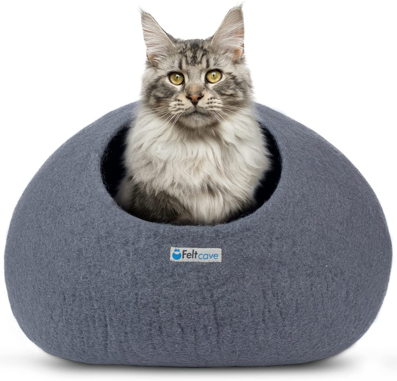 Feltcave Extra Large Cat Cave Bed, Handmade Cat Hideaway, Wool Cat Cave Large, Wooly Cave for Cats Hideout, Felt Cat Cave Beds for Indoor Cats Animals & Pet Supplies > Pet Supplies > Cat Supplies > Cat Beds Feltcave Grey  