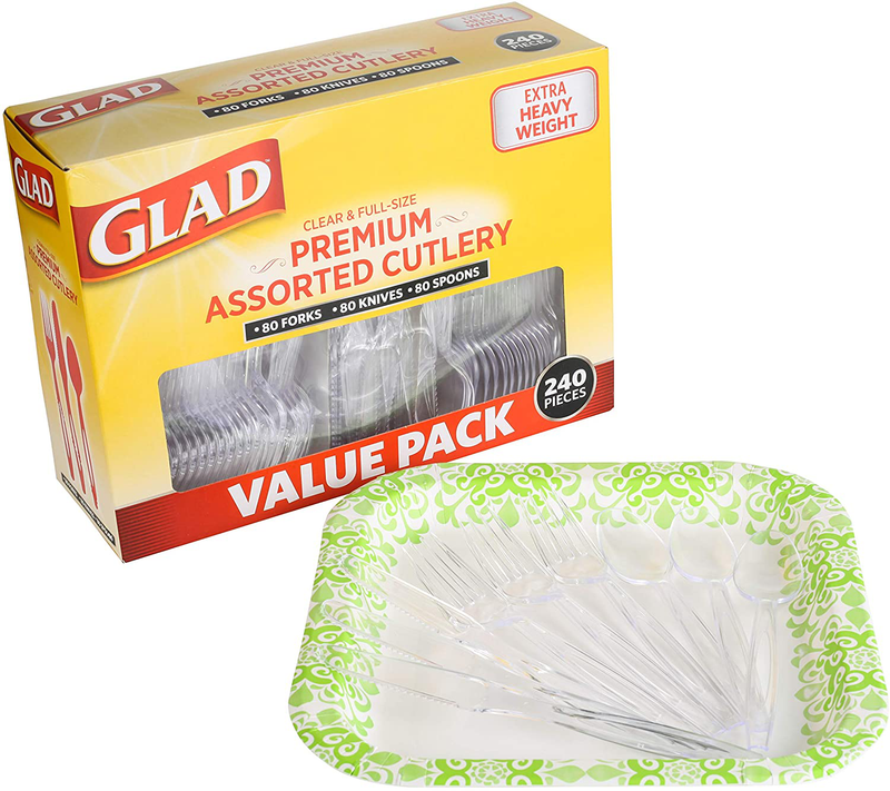 Glad Disposable Plastic Cutlery, Assorted Set | Clear Extra Heavy Duty forks, Knives, And Spoons | Disposable Party Utensils | 240 Piece Set of Durable and Sturdy Cutlery Home & Garden > Kitchen & Dining > Tableware > Flatware > Flatware Sets Glad   