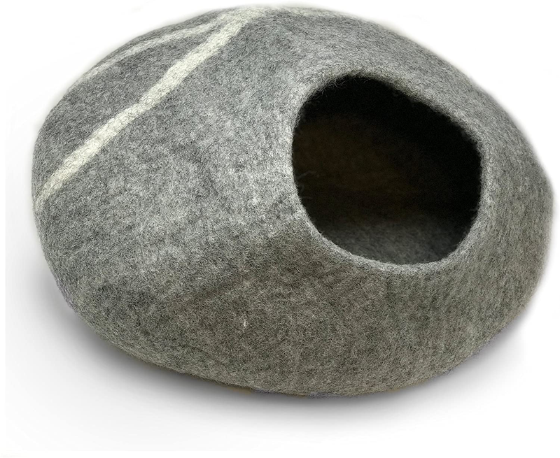 Iprimio 100% Natural Wool Eco-Friendly 40 Cm Cat Cave - Handmade Premium Shaped Felt - Makes Great Covered Cat House and Bed for Cats & Kittens - for Indoor Cozy Hideaway - Medium Pod Soft Hooded Bed Animals & Pet Supplies > Pet Supplies > Cat Supplies > Cat Beds iPrimio Gray  