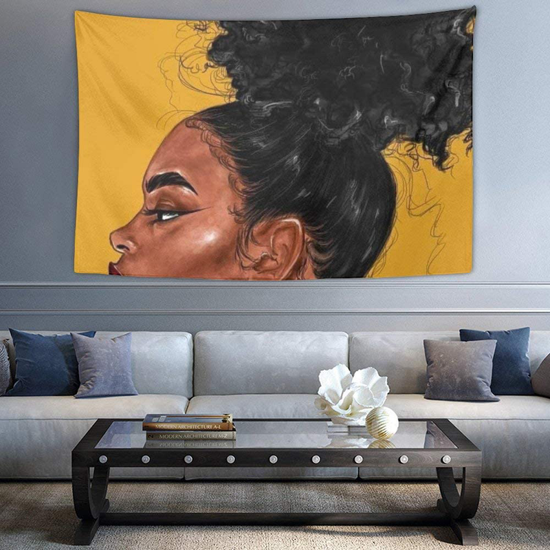 NiYoung Hippie Hippy Large Wall Hanging Throw Tapestries, Bohemian Mandala Wall Tapestry for Living Room Bedroom Dorm Room Collage Dorm Apartment Bedding, Lesbian Moon Goddess Pride Gay LGBT Girl Art Home & Garden > Decor > Artwork > Decorative Tapestries NiYoung African American Black Woman Girl Art Yellow 40 x 60 inches 