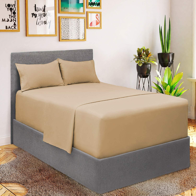 Mellanni California King Sheets - Hotel Luxury 1800 Bedding Sheets & Pillowcases - Extra Soft Cooling Bed Sheets - Deep Pocket up to 16" - Wrinkle, Fade, Stain Resistant - 4 PC (Cal King, Persimmon) Home & Garden > Linens & Bedding > Bedding Mellanni Beige EXTRA DEEP pocket - Twin XL size 