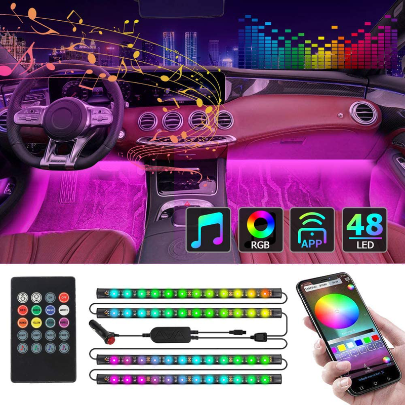 CT CAPETRONIX Interior Car Lights, Car Led Strip Lights Interior with APP and IR Remote, Upgrade 2-in-1 4pcs Waterproof RGB 48 LEDs Music Car LED Lights Under Dash Lighting Kit with Car Charger DC 12V Vehicles & Parts > Vehicle Parts & Accessories > Motor Vehicle Parts > Motor Vehicle Lighting 00001 RGB Car led lights  