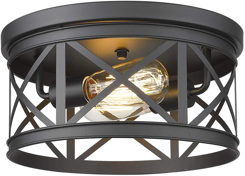 FEMILA Flush Mount Ceiling Light, 12Inch Rustic Metal Cage Close to Ceiling Light Fixture for Hallway Stairway Kitchen Garage, Black Finish, 4FD19-F BK Home & Garden > Lighting > Lighting Fixtures > Ceiling Light Fixtures KOL DEALS   
