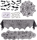 Halloween Decorations 6 Props Table Decor, Spider Web Tablecloth, Cobweb Mantel Scarf and Table Runner, 3D bats Stickers, Stretchy Cobwebs Pack with Spiders, Home Decor for Party Office Sago Brothers Arts & Entertainment > Party & Celebration > Party Supplies Sago Brothers Black  