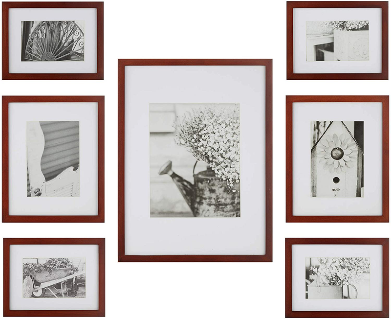 Gallery Perfect Photo Kit with Decorative Art Prints & Hanging Template Gallery Wall Frame Set, 7 Piece, White, 7 Piece Home & Garden > Decor > Picture Frames GALLERY PERFECT Walnut Photo Kit 